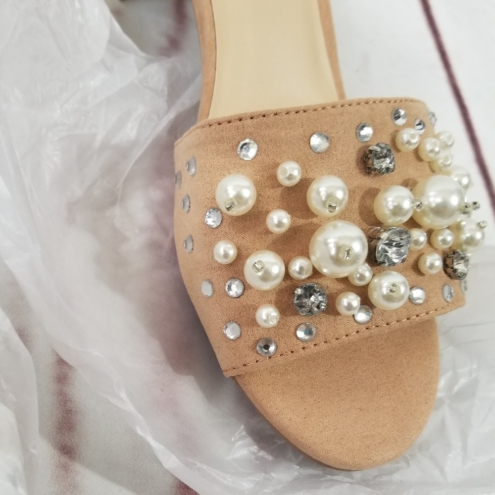 Light Pink Pearl Faux Suede Mules - Picture 4 of 8